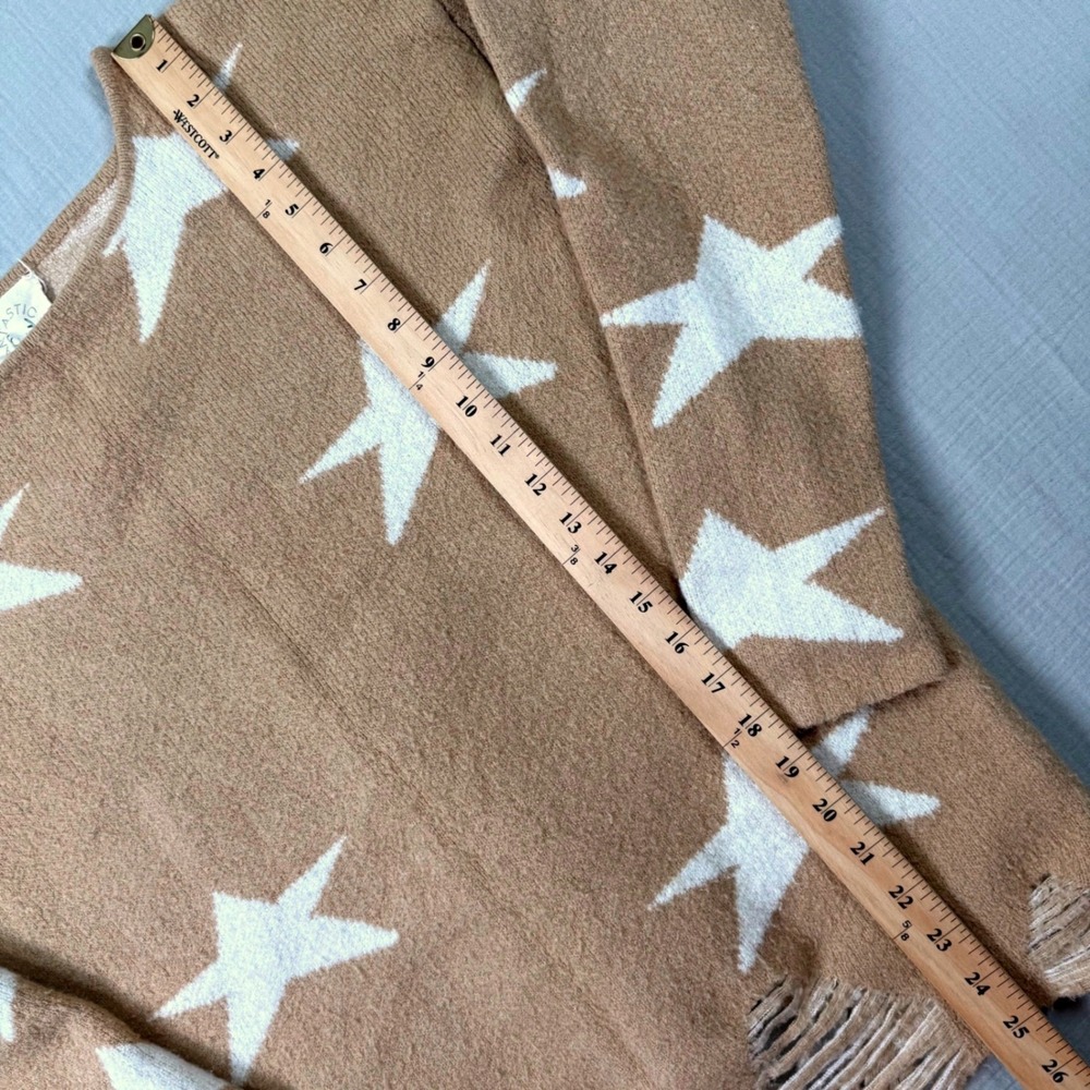 Fantastic Fawn Sweater‎ Womens Small Star Print Distressed Hem Knit Tan White - Picture 4 of 6